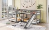 Full and Twin Size L-Shaped Bunk Bed with Slide and Short Ladde