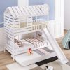 Twin over Twin House Bunk Bed with Trundle and Slide ; Storage Staircase; Roof and Window Design