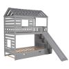 Twin over Twin House Bunk Bed with Trundle and Slide ; Storage Staircase; Roof and Window Design
