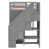 Functional Loft Bed with 3 Shelves;  2 Wardrobes and 2 Drawers;  Ladder with Storage;  No Box Spring Needed