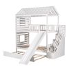 Twin over Twin House Bunk Bed with Trundle and Slide ; Storage Staircase; Roof and Window Design