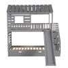 Twin over Twin House Bunk Bed with Trundle and Slide ; Storage Staircase; Roof and Window Design