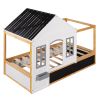 Twin Size House Shaped Canopy Bed with Black Roof and White Window; Blackboard and Little Shelf;