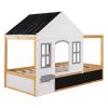 Twin Size House Shaped Canopy Bed with Black Roof and White Window; Blackboard and Little Shelf;