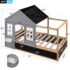 Twin Size House Shaped Canopy Bed with Black Roof and White Window; Blackboard and Little Shelf;