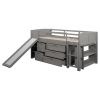 Low Twin Size Loft Bed with Cabinets;  Shelves and Slide