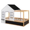 Twin Size House Shaped Canopy Bed with Black Roof and White Window; Blackboard and Little Shelf;