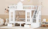 Twin-Over-Twin Bunk Bed with Changeable Table ;  Bunk Bed Turn into Upper Bed and Down Desk with 2 Drawers