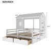Twin Size House Platform Beds with Two Drawers for Boy and Girl Shared Beds, Combination of 2 Side by Side Twin Size Beds