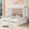 Twin Size House Platform Beds with Two Drawers for Boy and Girl Shared Beds, Combination of 2 Side by Side Twin Size Beds
