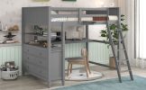 Full size Loft Bed with Drawers and Desk;  Wooden Loft Bed with Shelves