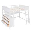 Full size Loft Bed with Drawers and Desk;  Wooden Loft Bed with Shelves