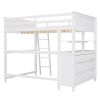 Full size Loft Bed with Drawers and Desk;  Wooden Loft Bed with Shelves
