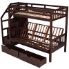 Twin over Full Bunk Bed with Two Drawers and Staircase;  Down Bed can be Converted into Daybed