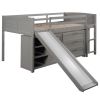 Low Twin Size Loft Bed with Cabinets;  Shelves and Slide