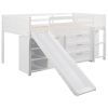 Low Twin Size Loft Bed with Cabinets;  Shelves and Slide
