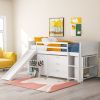 Low Twin Size Loft Bed with Cabinets;  Shelves and Slide