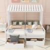 Twin Size House Platform Beds with Two Drawers for Boy and Girl Shared Beds, Combination of 2 Side by Side Twin Size Beds