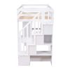 Twin size Loft Bed with Storage Drawers ,Desk and Stairs, Wooden Loft Bed with Shelves