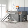 Low Twin Size Loft Bed with Cabinets;  Shelves and Slide