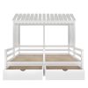 Twin Size House Platform Beds with Two Drawers for Boy and Girl Shared Beds, Combination of 2 Side by Side Twin Size Beds
