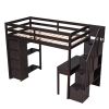 Twin size Loft Bed with Storage Drawers ,Desk and Stairs, Wooden Loft Bed with Shelves