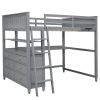 Full size Loft Bed with Drawers and Desk;  Wooden Loft Bed with Shelves