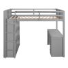 Full Size Loft Bed with Ladder, Shelves, and Desk