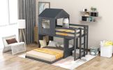 Wooden Twin Over Full Bunk Bed, Loft Bed with Playhouse, Farmhouse, Ladder and Guardrails