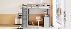 Full Size Loft Bed with Ladder, Shelves, and Desk