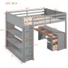 Full Size Loft Bed with Ladder, Shelves, and Desk