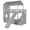Twin over Twin House Bunk Bed with Trundle and Slide ; Storage Staircase; Roof and Window Design