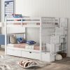 Full Over Full Bunk Bed with Shelves and 6 Storage Drawers