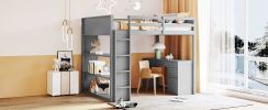 Full Size Loft Bed with Ladder, Shelves, and Desk
