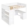 Full Size Loft Bed with Ladder, Shelves, and Desk