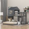 Wooden Twin Over Full Bunk Bed, Loft Bed with Playhouse, Farmhouse, Ladder and Guardrails