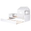 Twin Size House Low Loft Bed with Trundle
