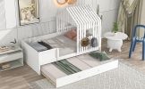 Twin Size House Low Loft Bed with Trundle