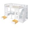 Twin-Over-Twin Bunk Bed with Changeable Table ;  Bunk Bed Turn into Upper Bed and Down Desk with 2 Drawers