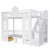 Twin-Over-Twin Bunk Bed with Changeable Table ;  Bunk Bed Turn into Upper Bed and Down Desk with 2 Drawers