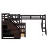 Twin over Full L-Shaped Bunk Bed With 3 Drawers, Ladder and Staircase