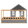 Twin Size House Shaped Canopy Bed with Black Roof and White Window; Blackboard and Little Shelf;