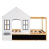 Twin Size House Shaped Canopy Bed with Black Roof and White Window; Blackboard and Little Shelf;