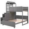 Stairway Twin Over Full Bunk Bed;  House Bed with Two Shelves and Seven Drawers