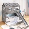 Twin over Twin House Bunk Bed with Trundle and Slide ; Storage Staircase; Roof and Window Design