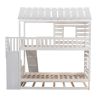 Twin over Twin House Bunk Bed with Trundle and Slide ; Storage Staircase; Roof and Window Design