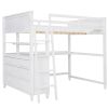 Full size Loft Bed with Drawers and Desk;  Wooden Loft Bed with Shelves