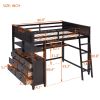 Full size Loft Bed with Drawers and Desk;  Wooden Loft Bed with Shelves