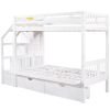 Twin over Full Bunk Bed with Two Drawers and Staircase;  Down Bed can be Converted into Daybed