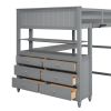 Full size Loft Bed with Drawers and Desk;  Wooden Loft Bed with Shelves